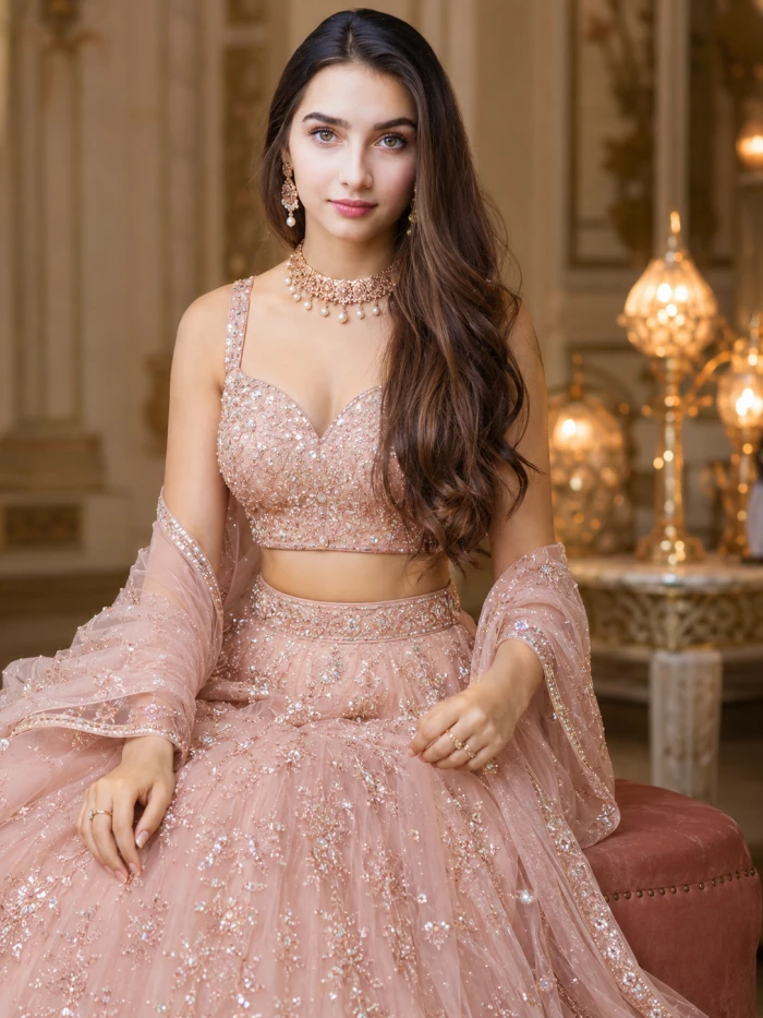 Blush Pink Tulle Lehenga Palace Look sample