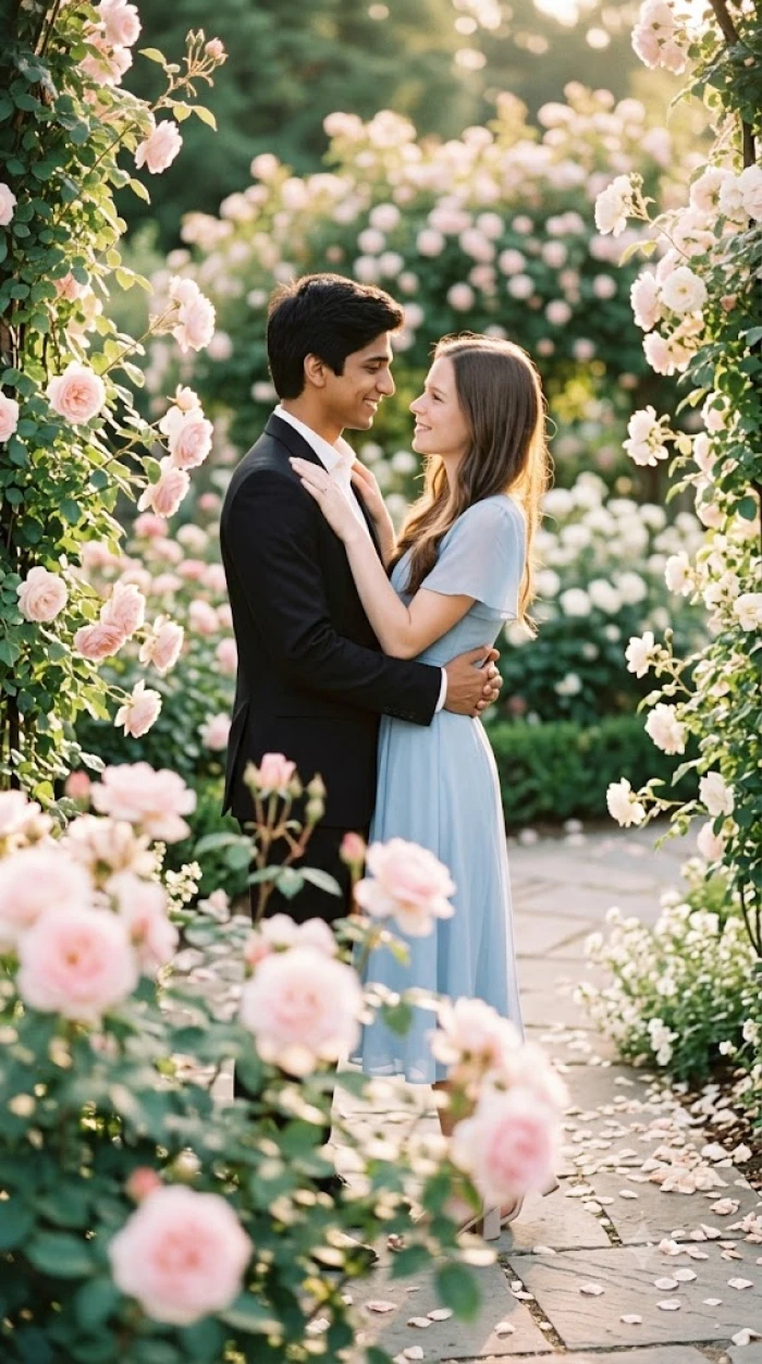 Blush-Tone Garden Embrace Portrait sample