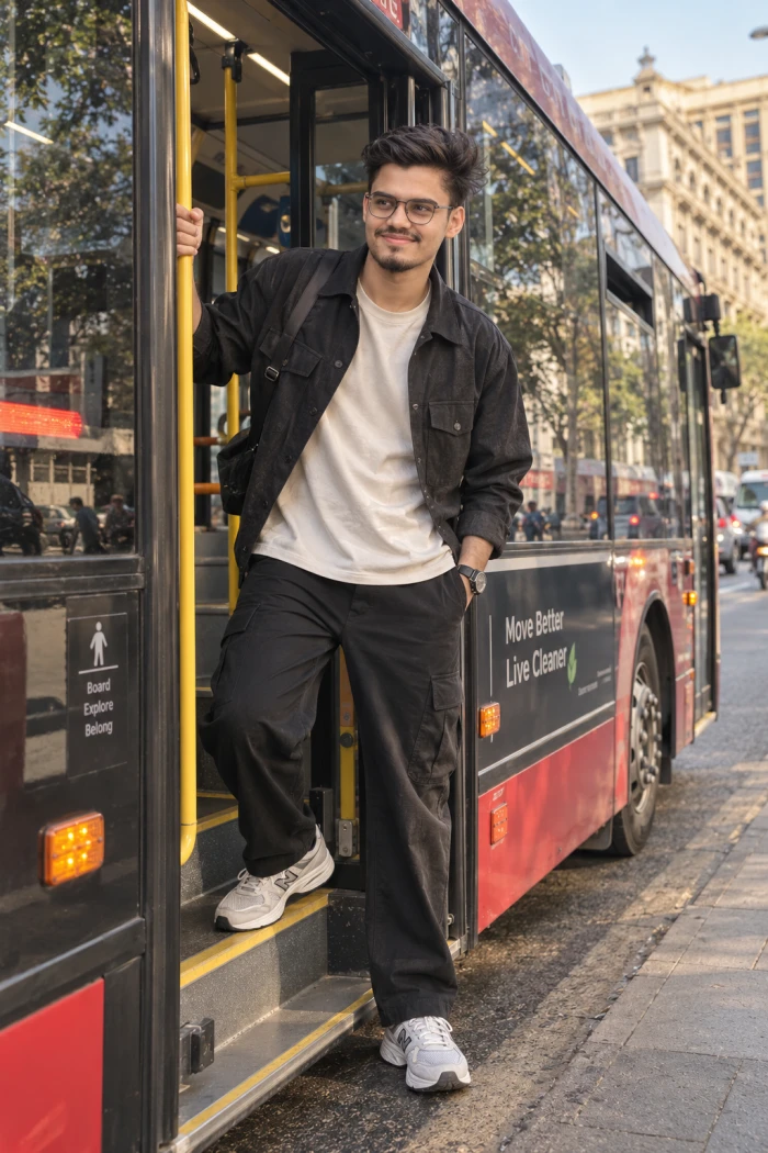 Bus Door Urban Fashion Portrait sample