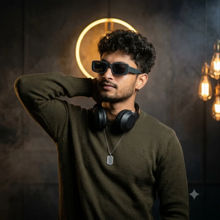 Cinematic Amber Halo Studio Portrait sample