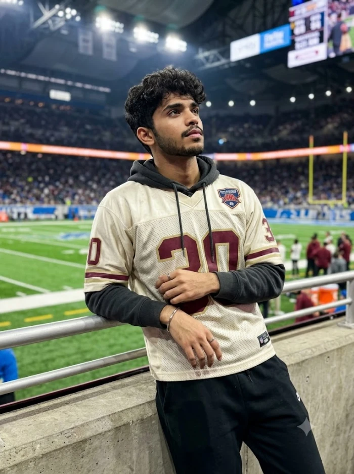 Cream Football Jersey Portrait Under Stadium Lights sample