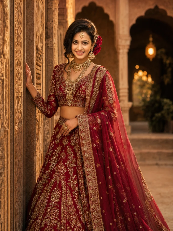 Crimson Zardozi Lehenga Haveli Look sample