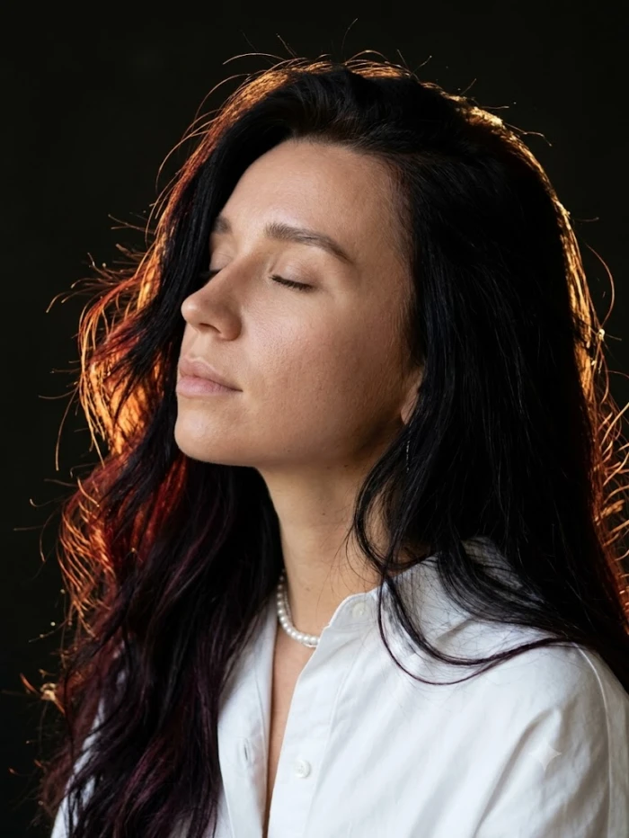 Dramatic backlit hair portrait sample