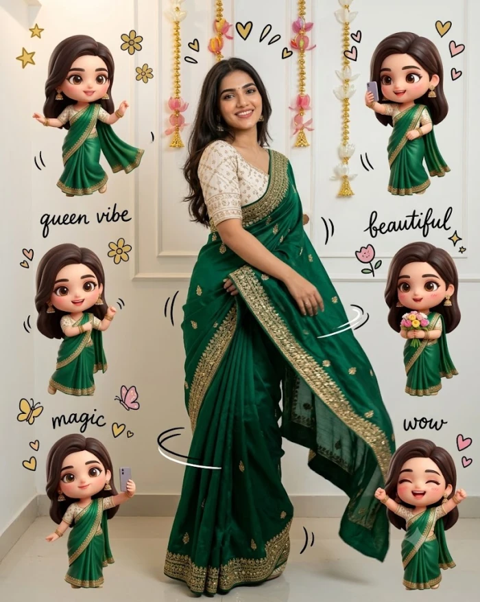 Elegant Saree Queen Chibi Celebration Style sample