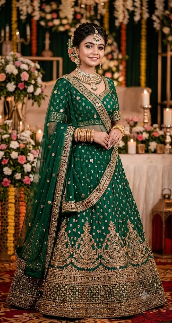 Emerald Green Festive Lehenga Look sample