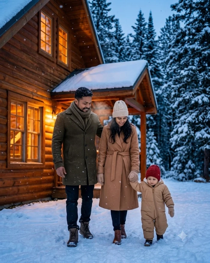 Family Moments in a Snowy Cabin sample