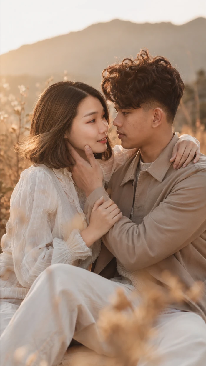 Golden-Hour Face-to-Face Hug sample