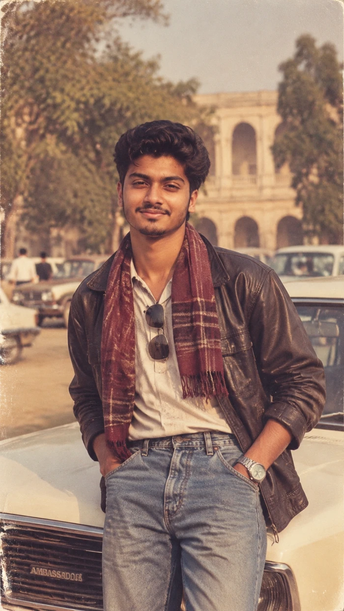 Iconic 80s Scarf Style Portrait sample