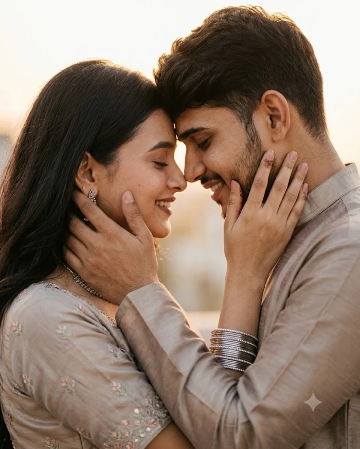 Intimate Close-Up Couple Portrait sample