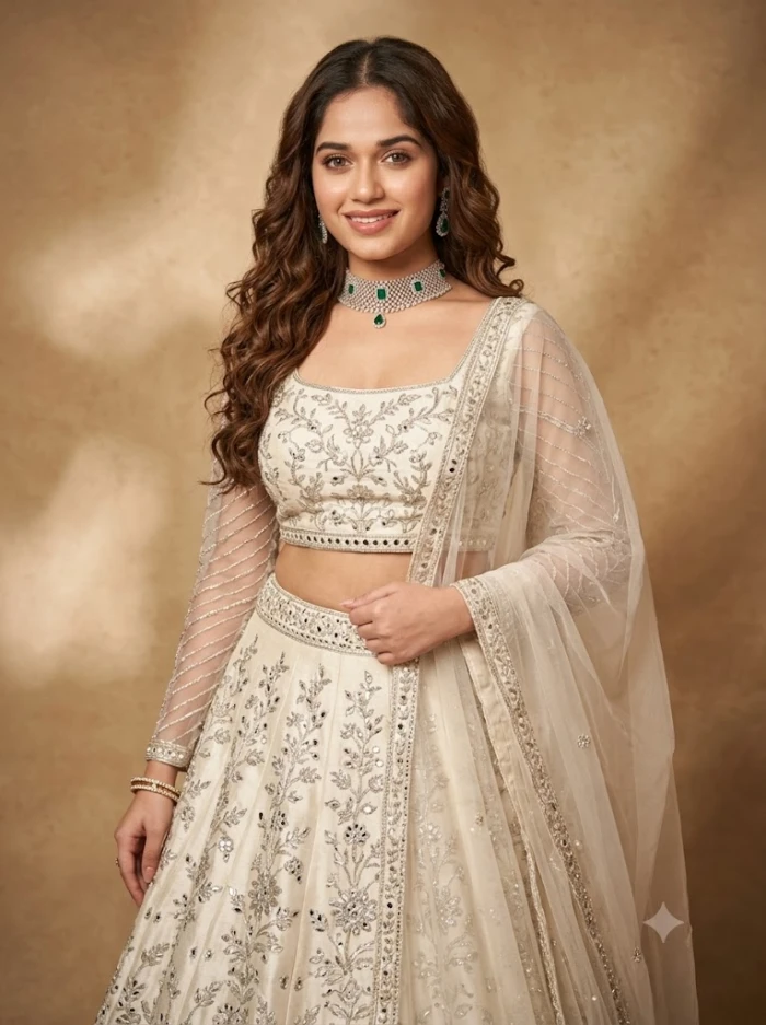 Ivory Silver Lehenga Studio Fashion Portrait sample