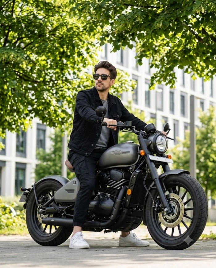 Jawa Bobber Motorcycle Lifestyle Portrait sample