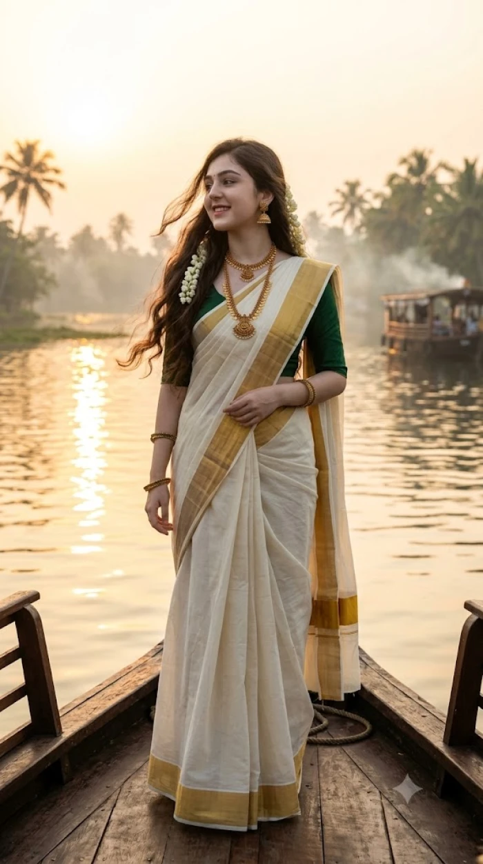 Kerala Backwaters — Kasavu Saree sample