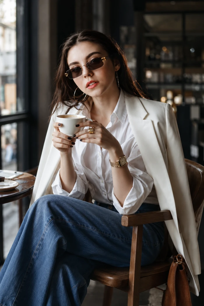 Luxury Cafe Portrait With White Blazer sample