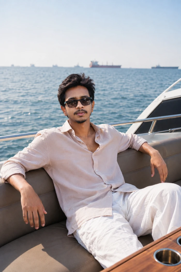 Luxury Yacht Relaxed Fashion Portrait sample
