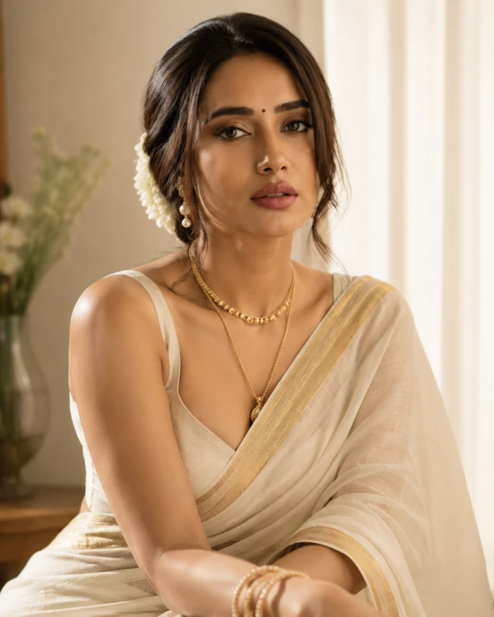 Minimal Ivory Saree Goddess sample
