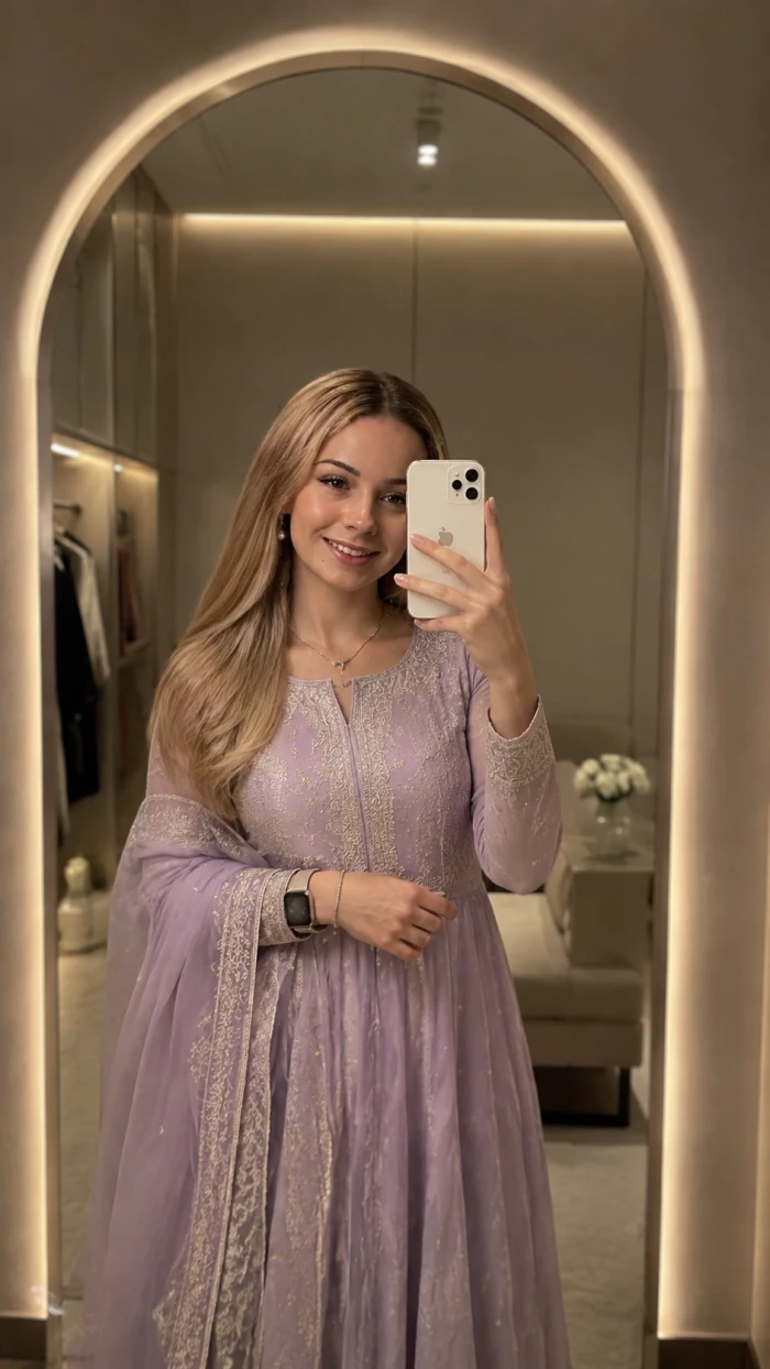 Mirror Selfie With Modern Ethnic Fashion Look sample