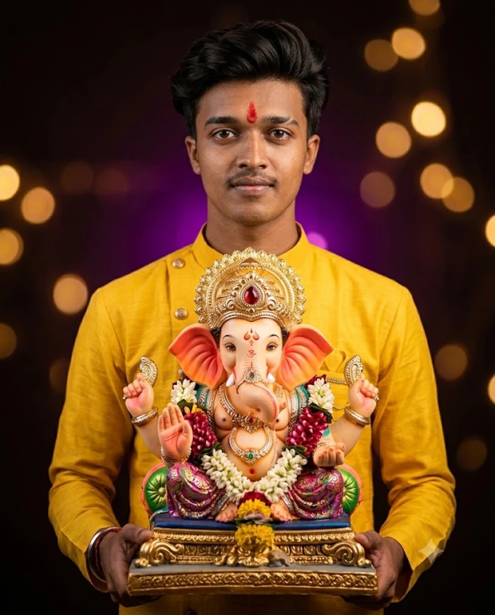 Modern Kurta With Ganpati Blessings sample
