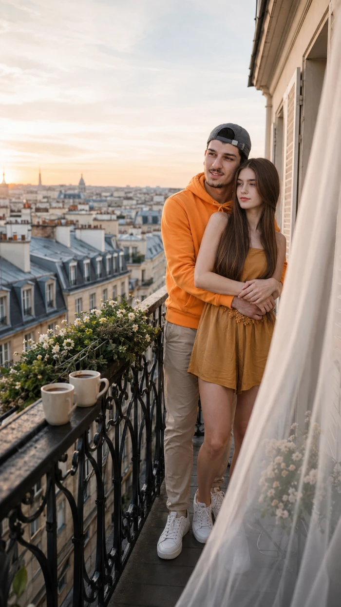 Paris Balcony Morning Hug sample