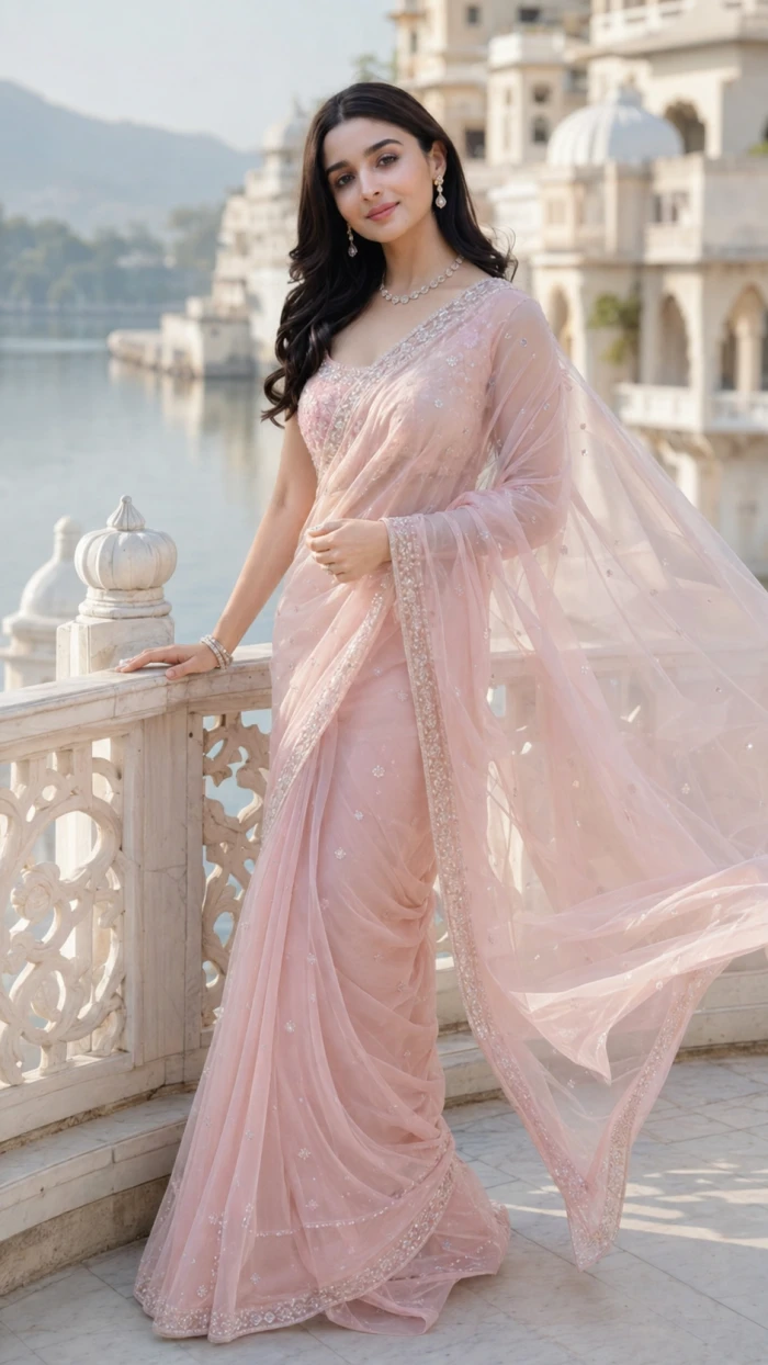 Pastel Pink Saree Look sample