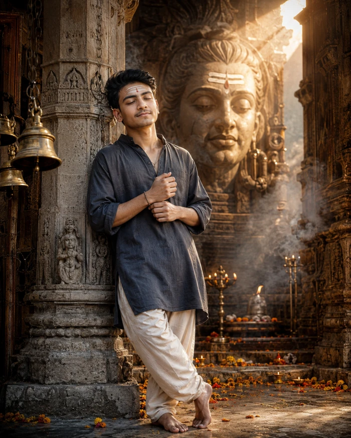 Peaceful Mahadev Bhakt in Temple Corridor sample