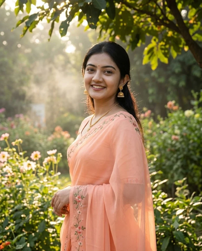 Peach Saree Garden Morning Look sample