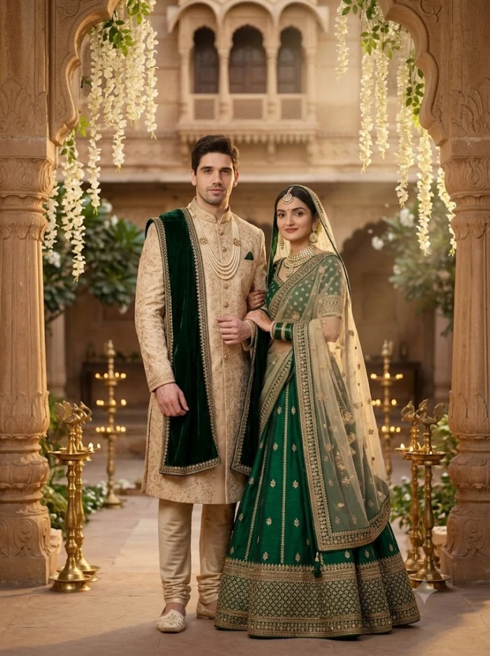 Regal Emerald Wedding Look sample