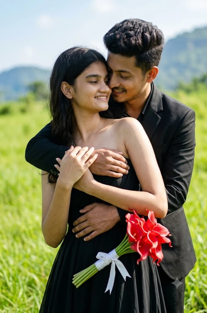 Romantic Back Hug Couple Portrait sample