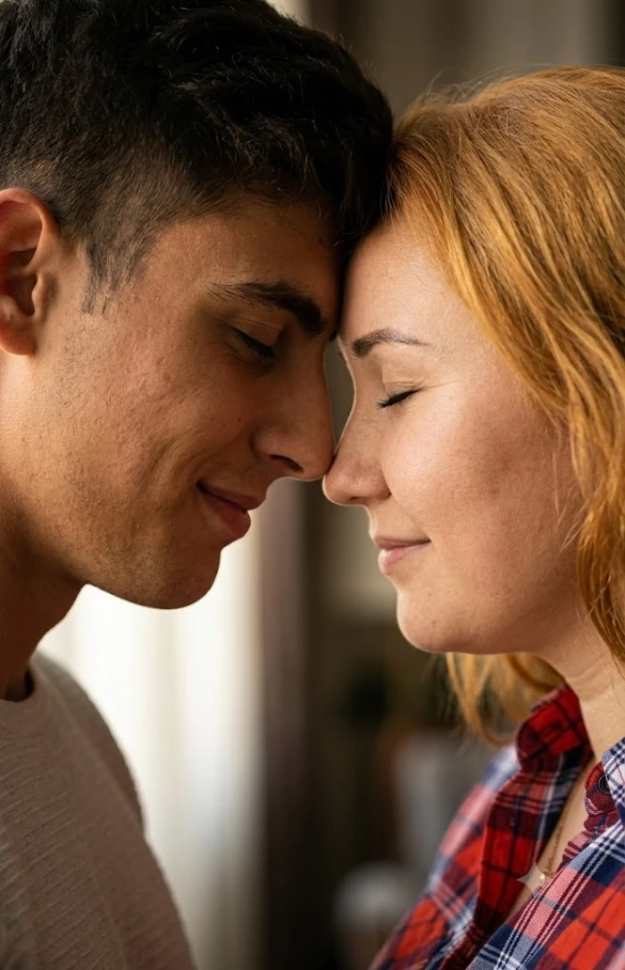 Romantic Couple Forehead Touch Portrait sample