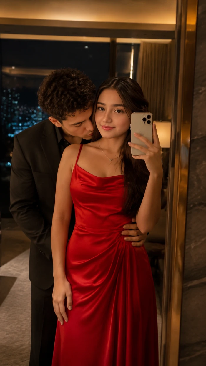 Romantic Evening Mirror Selfie In Hotel Look sample