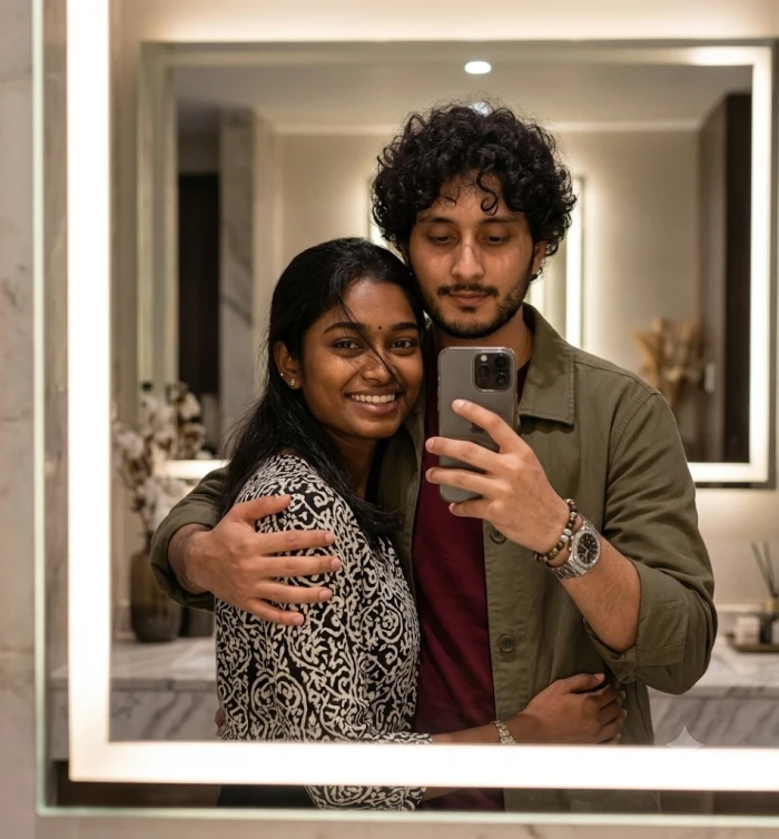 Romantic Indian Couple Mirror Portrait sample