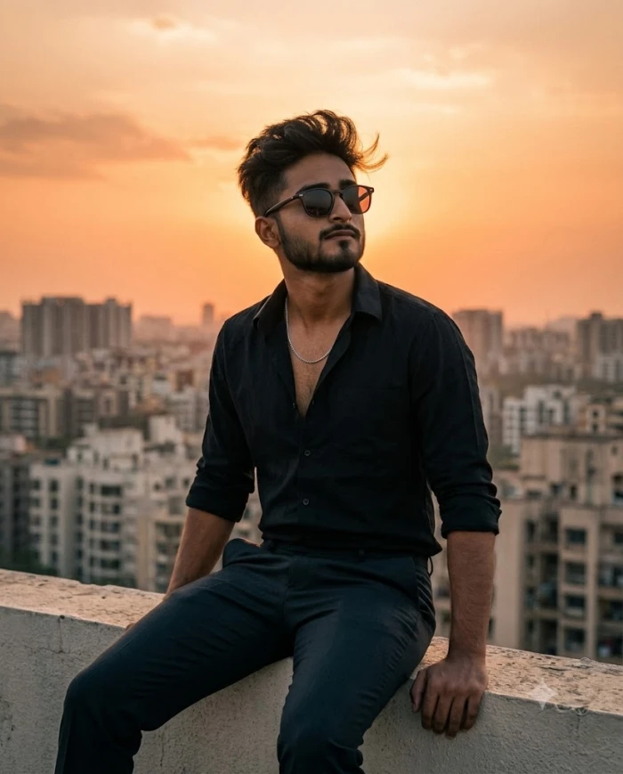 Rooftop Sunset Black Shirt Portrait sample