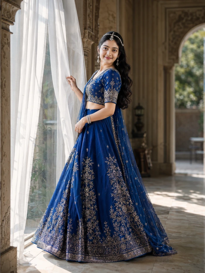 Royal Blue Silver Lehenga Heritage Editorial sample