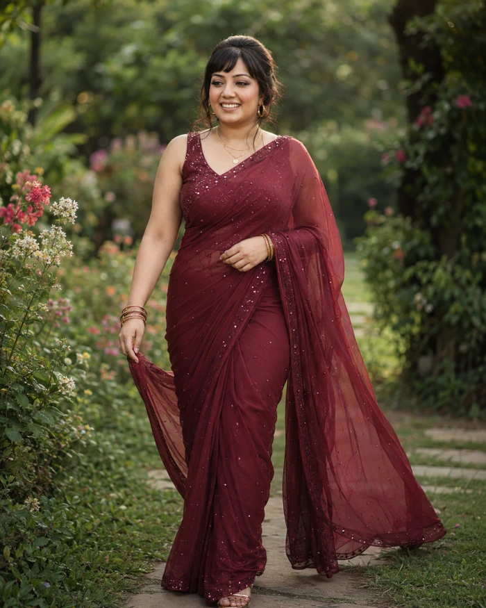 Stunning Wine-Red Saree Look sample