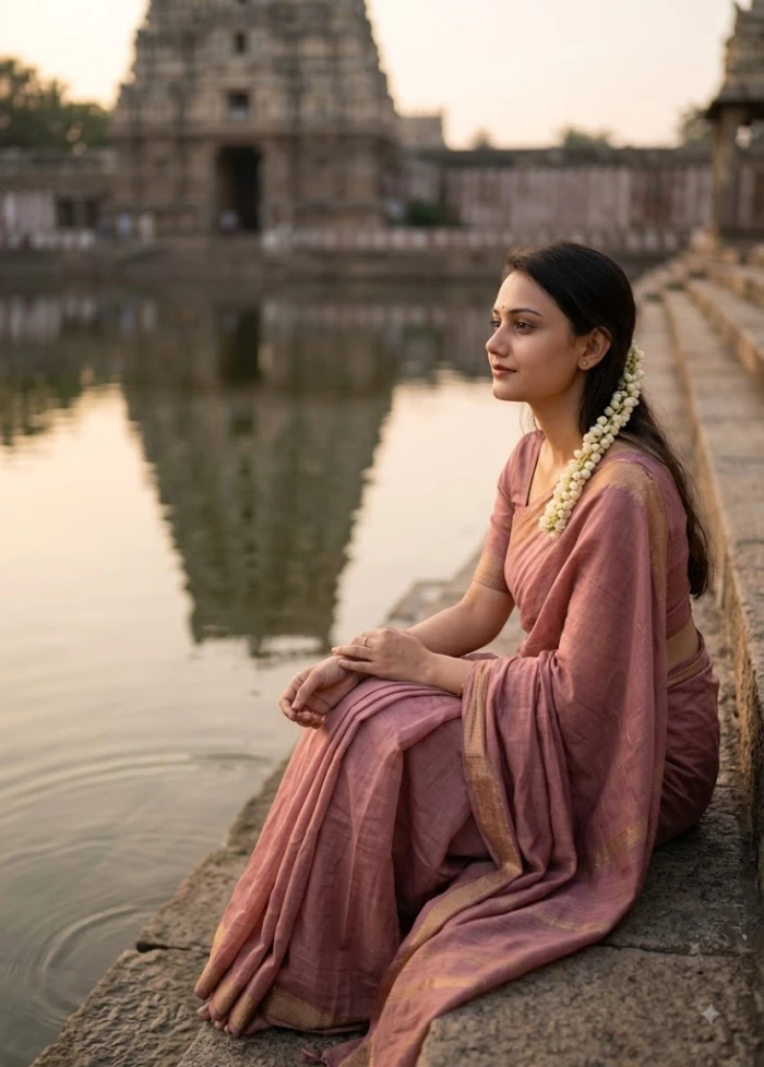 Temple Pond — Soft Pink Saree Look sample