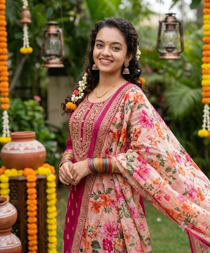 Traditional Floral Dupatta Look sample