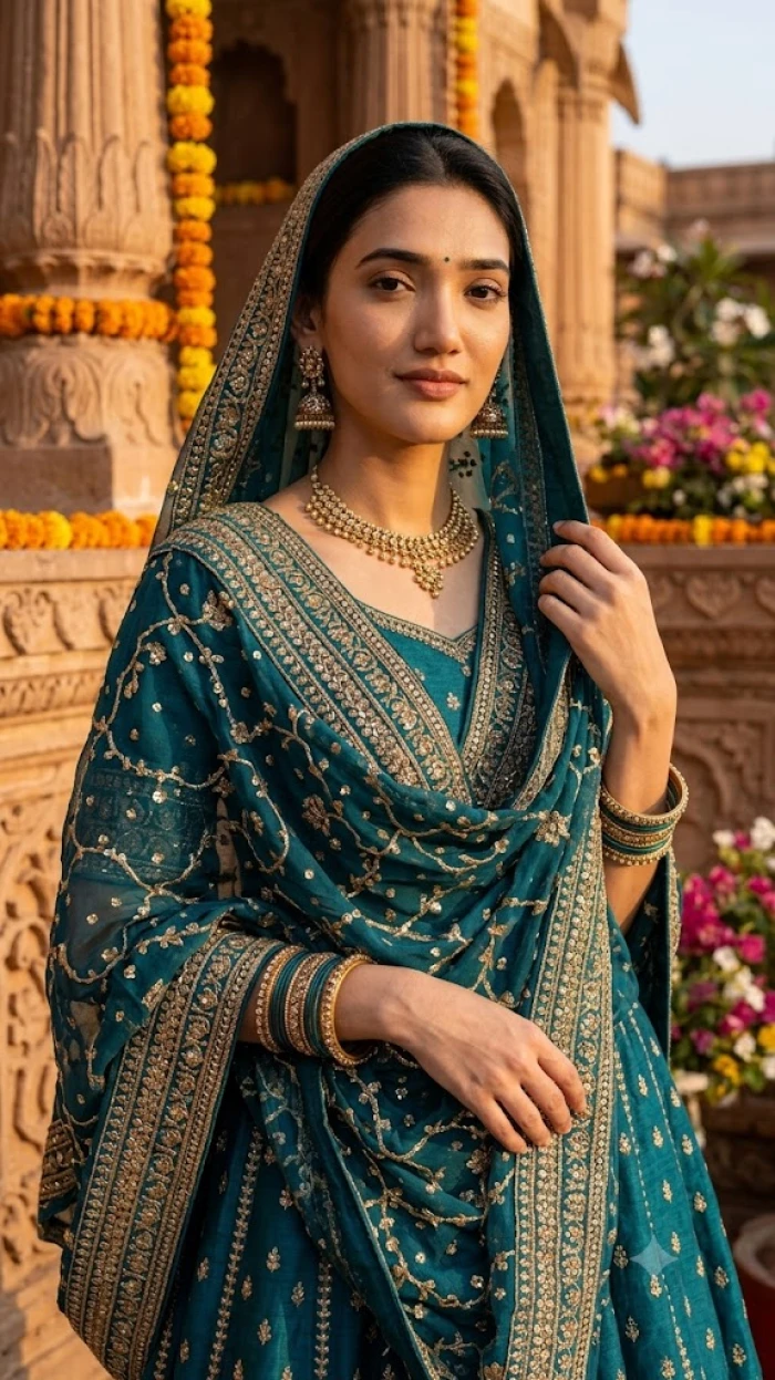 Traditional Lehenga With Dupatta Over Head Look sample