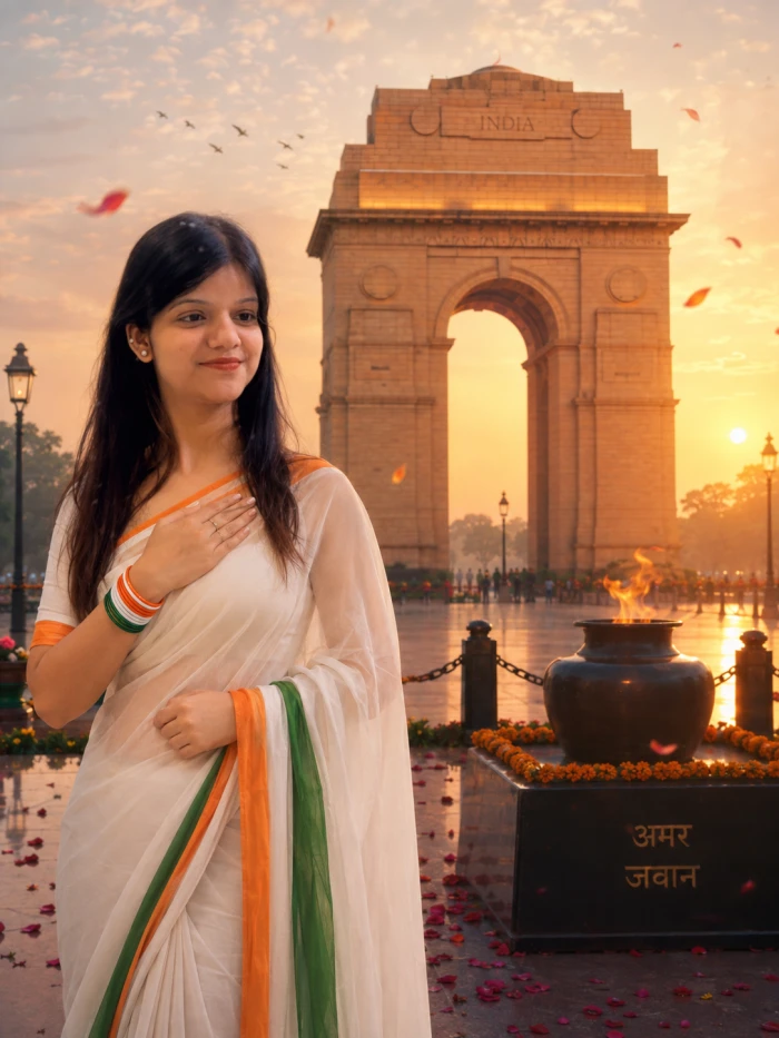 Tricolor Saree Picture at India Gate sample