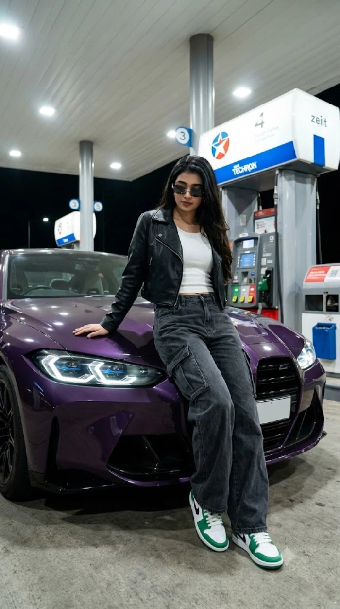 Twilight Purple BMW Gas Station Fashion Portrait sample