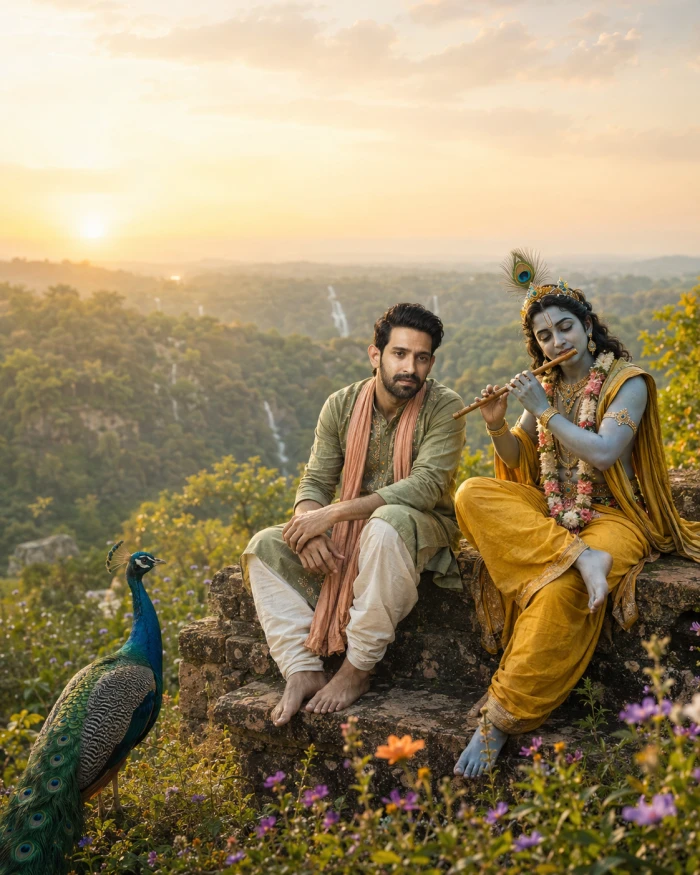 Vrindavan Sunrise Portrait with Lord Krishna sample