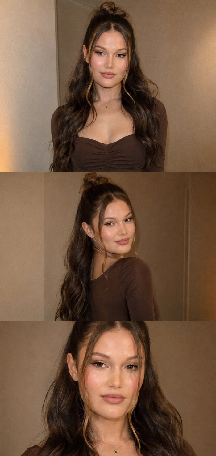 Warm Brown Three-Panel Beauty Portrait Collage sample