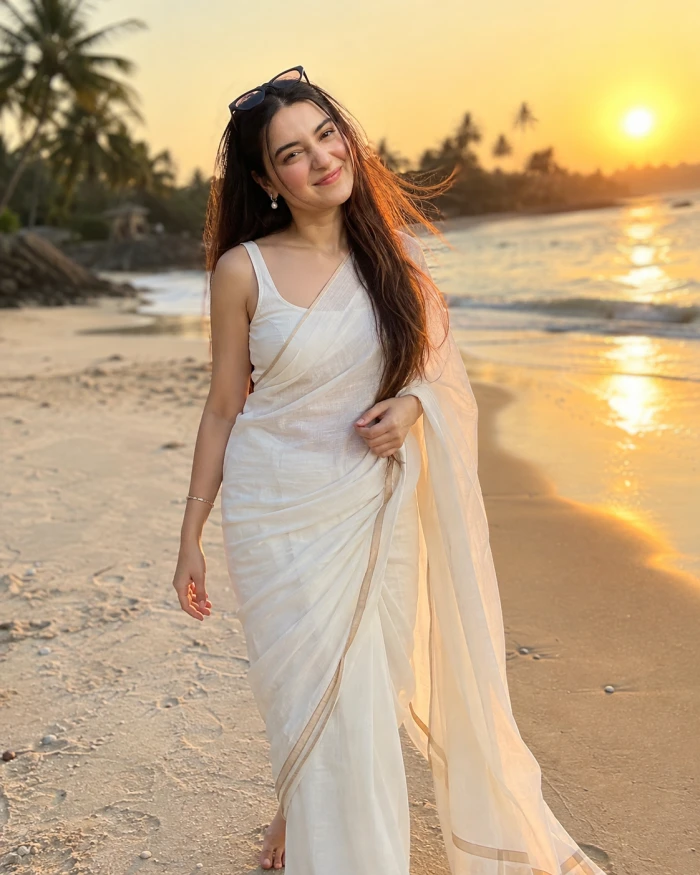 White Saree Beach Vacation Look sample