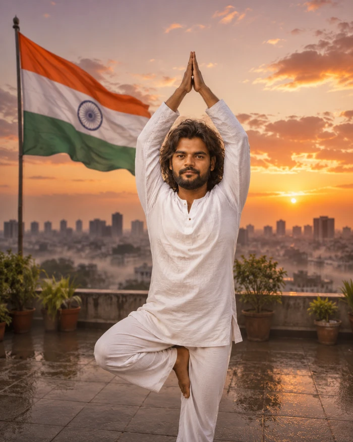 Yoga Portrait Indian Flag sample